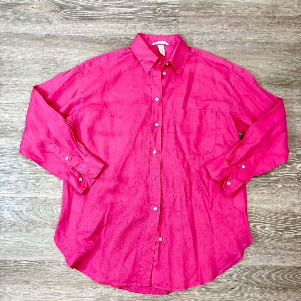 H&M Linen Oversized Pink Shirt sz S/M Beach Summer Vacation